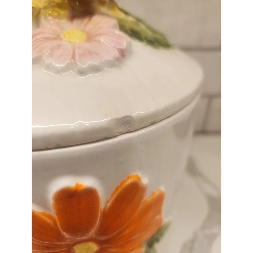 Vintage 3D Butterfly Kitchen Canister Storage Jar Floral Cottagecore Lidded